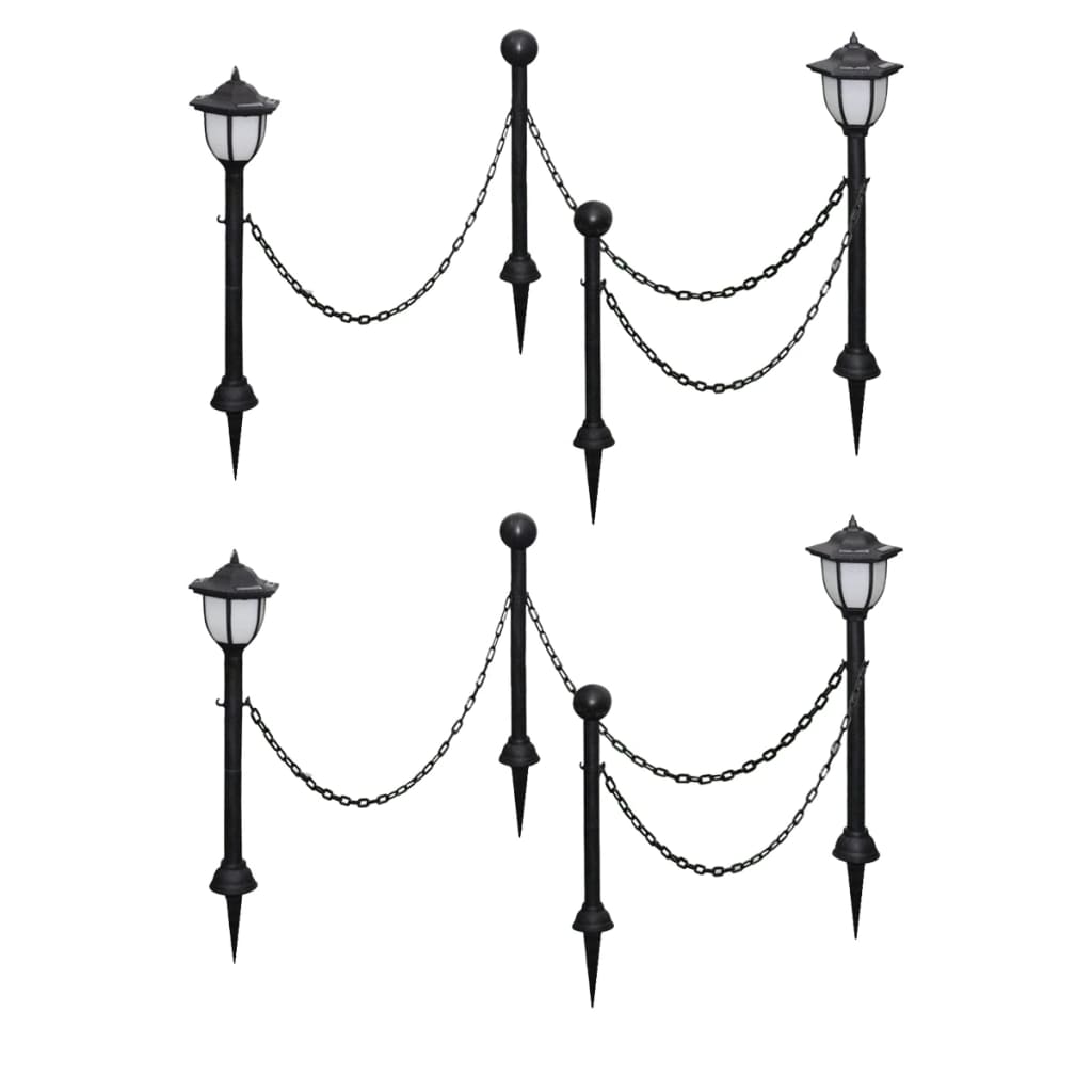 vidaXL 2/4x Chain Fence with Solar Lights Two LED Lamps Two Poles Outdoor Patio by VidaXL