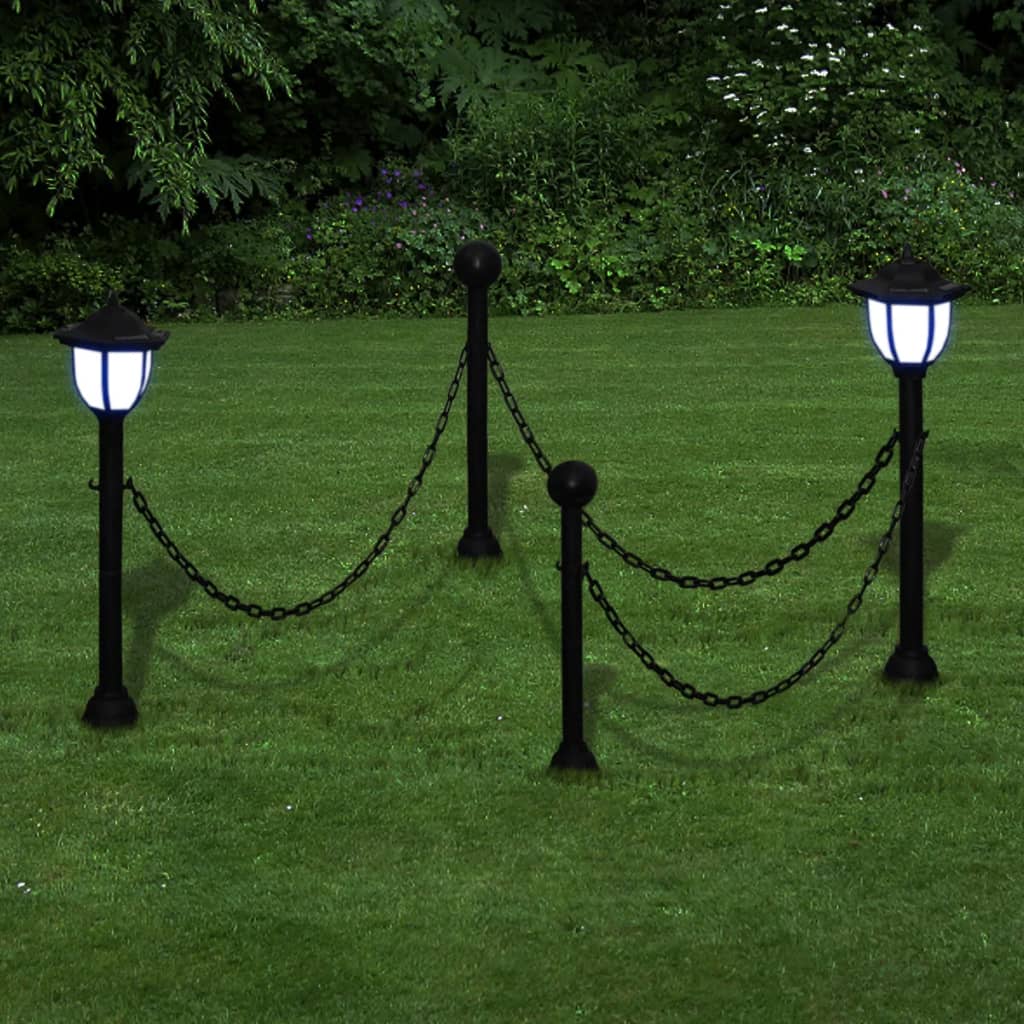 vidaXL 2/4x Chain Fence with Solar Lights Two LED Lamps Two Poles Outdoor Patio by VidaXL