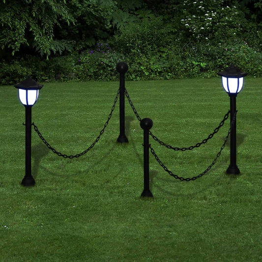 vidaXL 2/4x Chain Fence with Solar Lights Two LED Lamps Two Poles Outdoor Patio by VidaXL