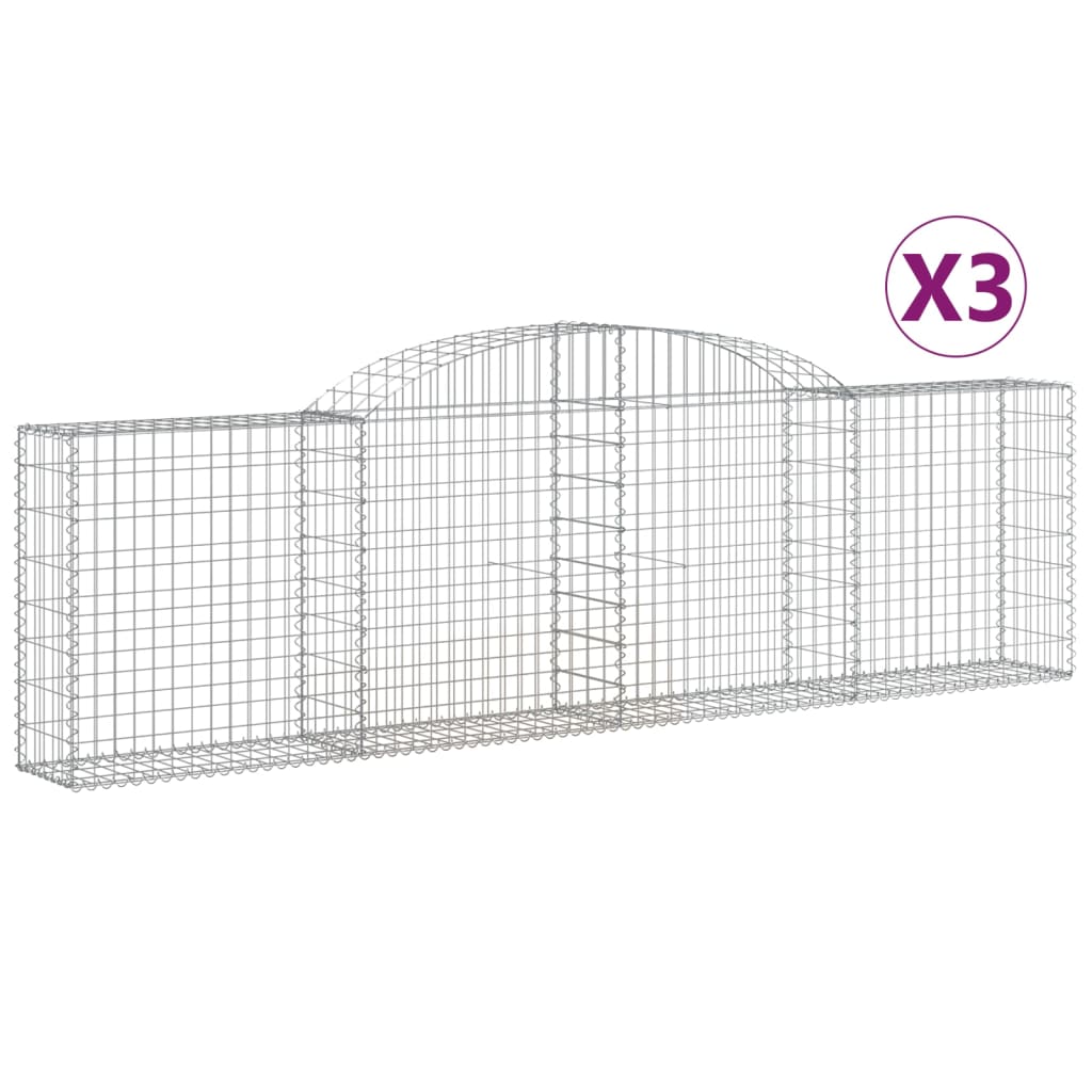 vidaXL Arched Gabion Baskets 3 pcs 118.1"x11.8"x31.5"/39.4" Galvanized Iron by VidaXL