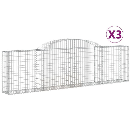 vidaXL Arched Gabion Baskets 3 pcs 118.1"x11.8"x31.5"/39.4" Galvanized Iron by VidaXL