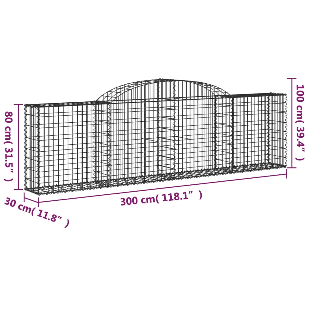 vidaXL Arched Gabion Baskets 3 pcs 118.1"x11.8"x31.5"/39.4" Galvanized Iron by VidaXL