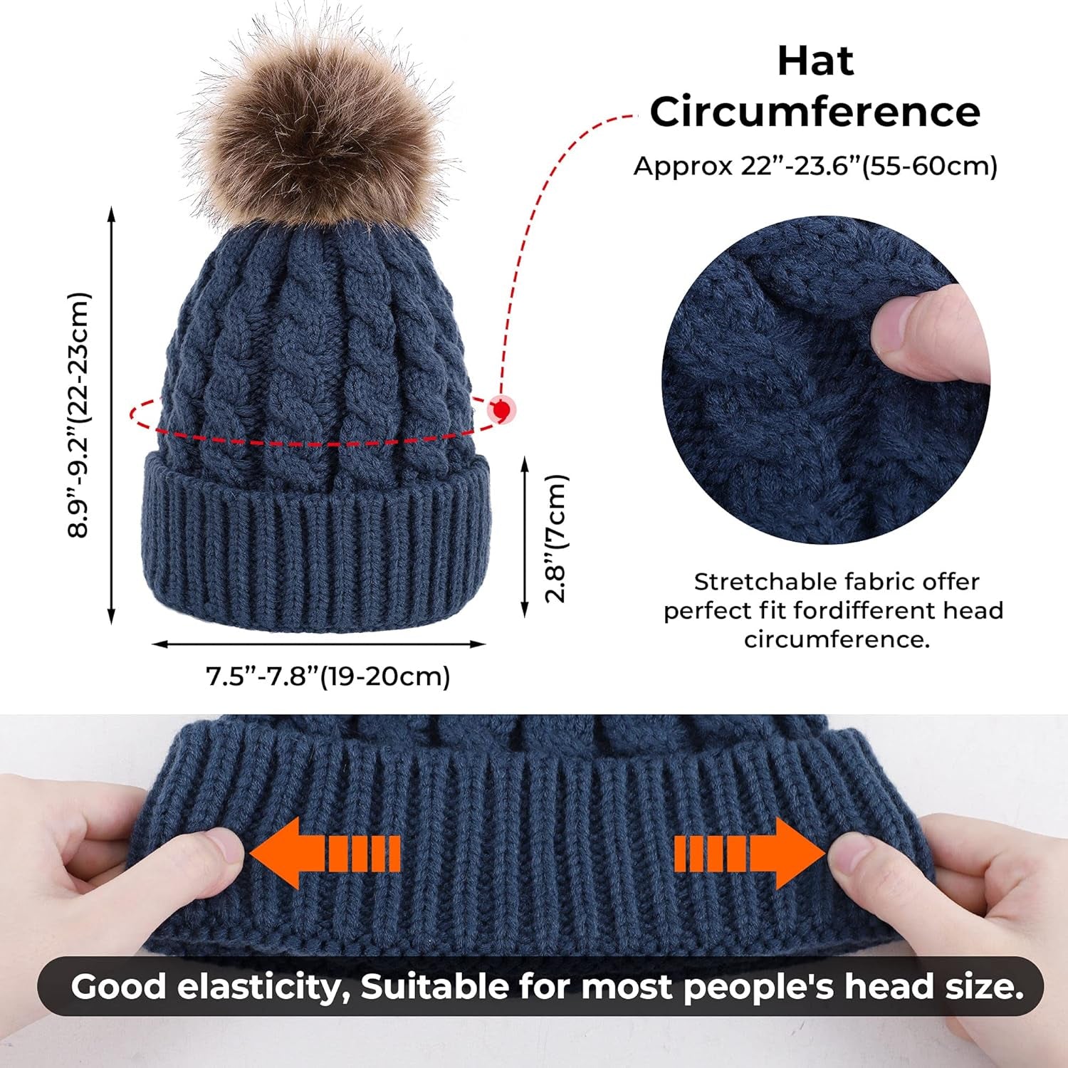 Women'S Winter Soft Knit Beanie Hat with Faux Fur Pom Pom Warm Skull Cap Beanies for Women