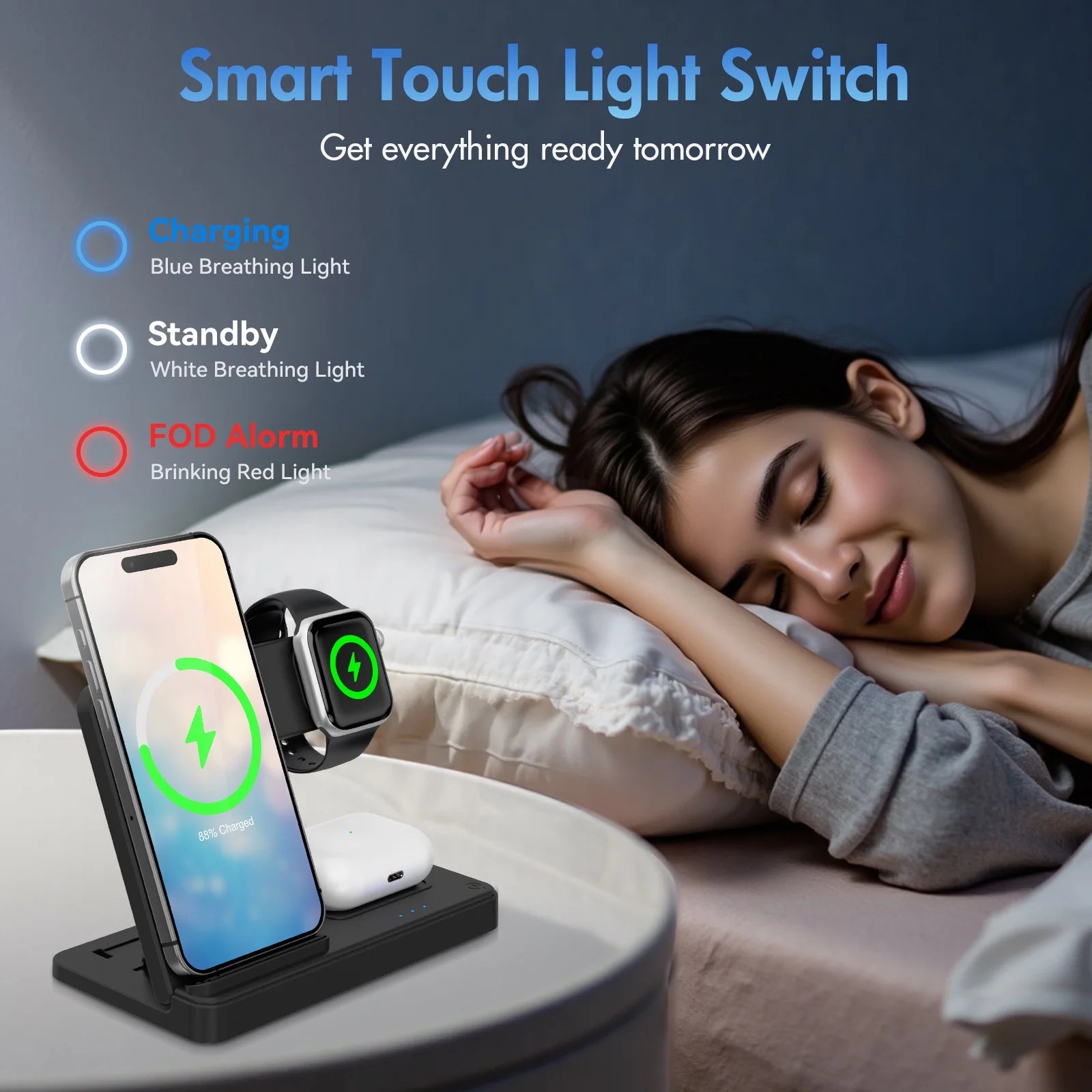 Wireless Charger,Magnetic Charging Stand Compatible with Iphone 17 16 15 14 13 12 11 Pro Max plus XS XR X 8,Charger for Apple Watch 9 8 7 6 5 4 3 2 SE, for Airpods 3 2 Pro,3 in 1 Charging Station