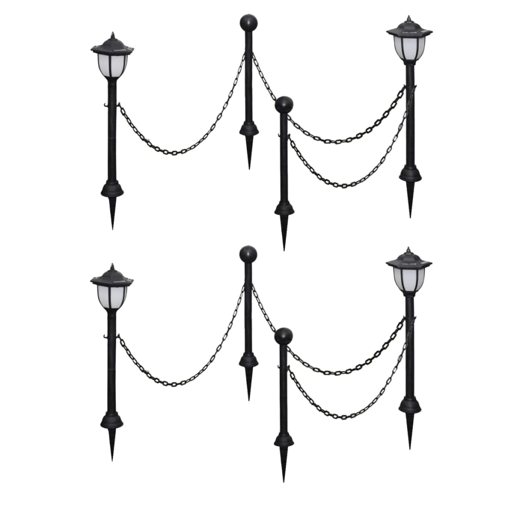 vidaXL 2/4x Chain Fence with Solar Lights Two LED Lamps Two Poles Outdoor Patio by VidaXL