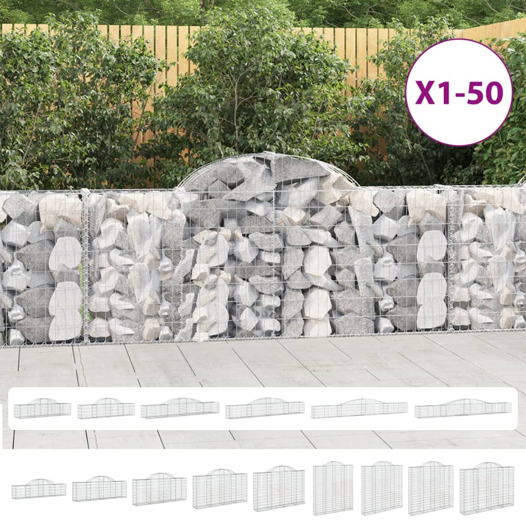 vidaXL Arched Gabion Baskets 3 pcs 118.1"x11.8"x31.5"/39.4" Galvanized Iron by VidaXL